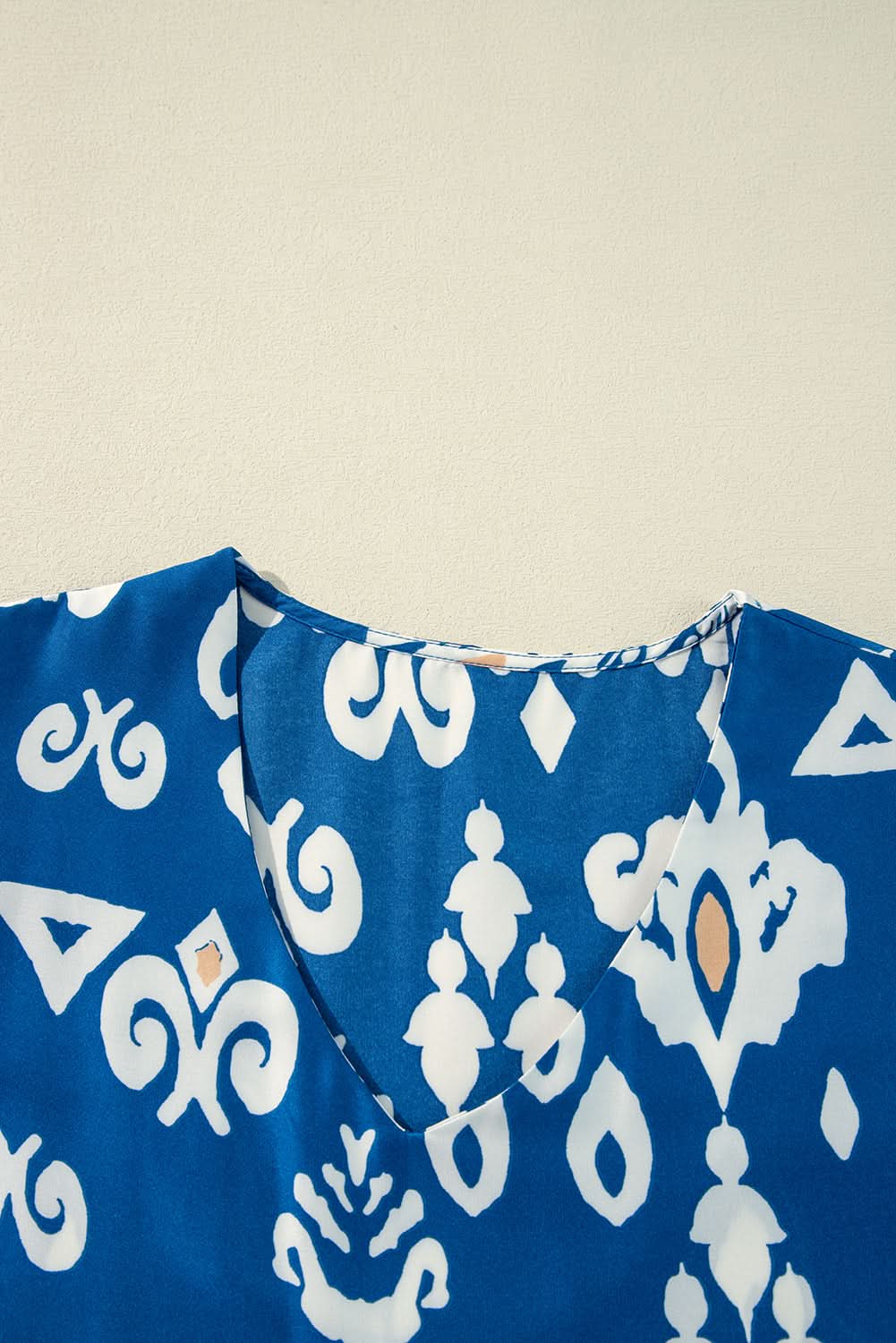 Blue Tribal Geometric Print 3/4 Sleeve Flowy Fit Blouse - Love Salve